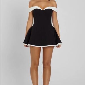 NEW! LEAU Elegant Black and White Off-Shoulder Dress